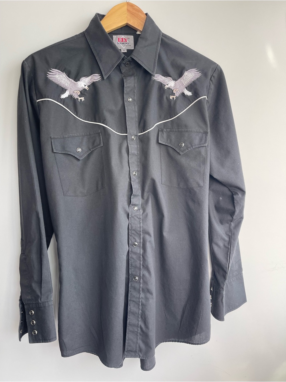 Ely Black Western Eagle Embroidered Button-Down Shirt